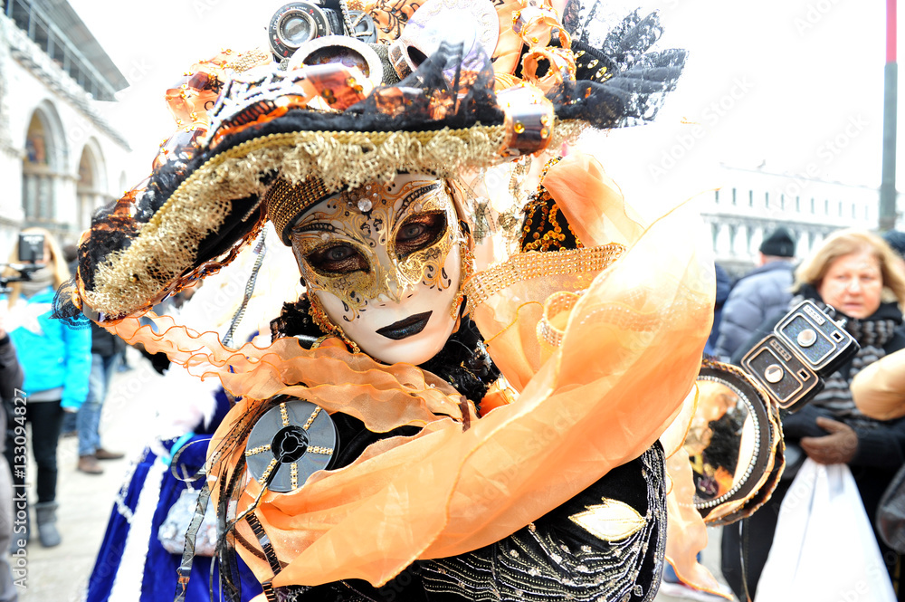 beautiful people in costume with mask in Venice carnival, Italy. 12.Feb.2013