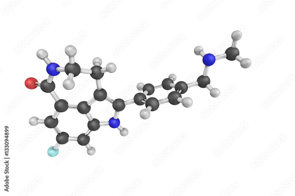 3d structure of Rucaparib, a PARP inhibitor being investigated a 3d structure of Rucaparib, a PARP inhibitor being investigated a