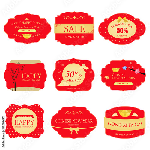Set of Chinese new year design elements. Chinese label.