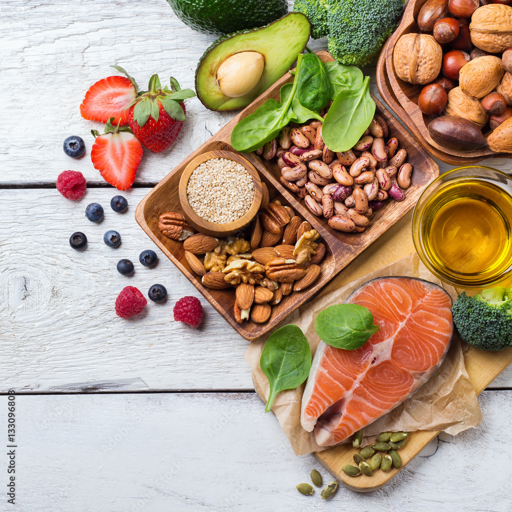 Selection of healthy food for heart, life concept Selection of healthy food for heart, life concept