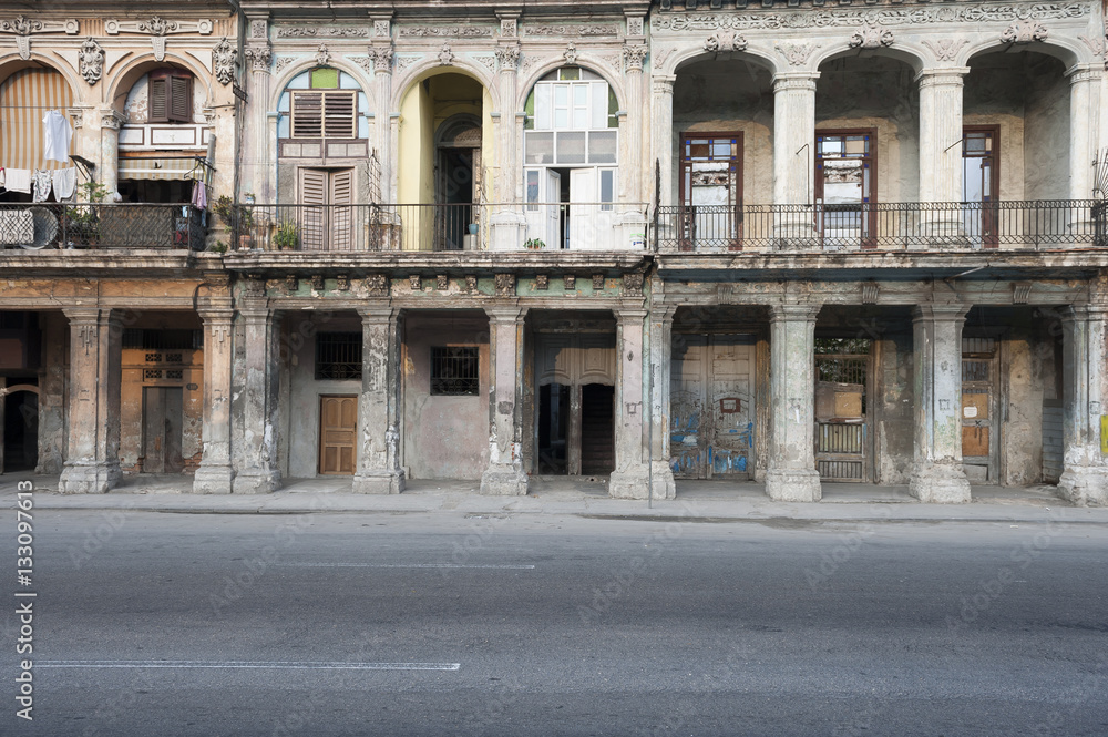 Dilapidated architecture of the Malecon in Havana, Cuba