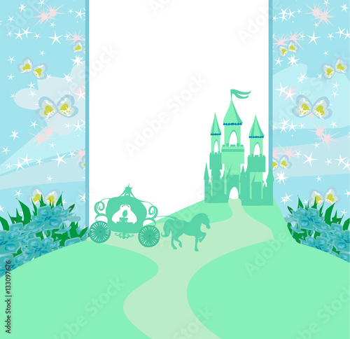 abstract fairy tale frame - carriage and a medieval castle