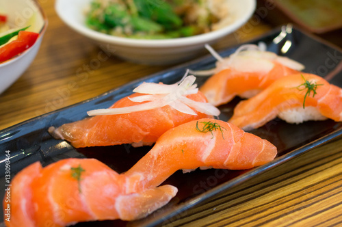 Raw salmon sushi