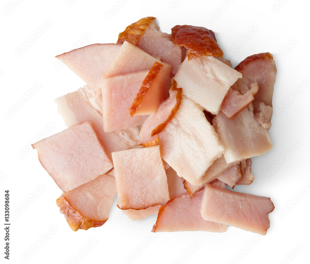 Pork ham or bacon slices isolated on white background Pork ham or bacon slices isolated on white background