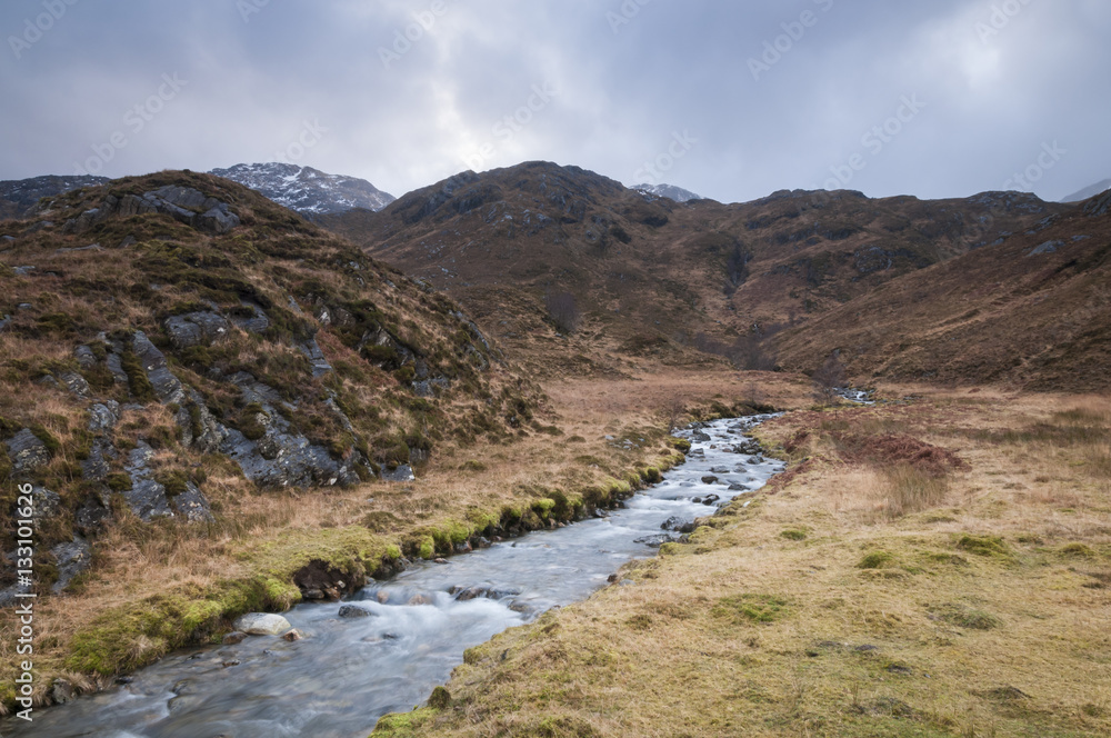 The landscape around Kinloch Hourn in the Northwest Highlands of Scotland.
