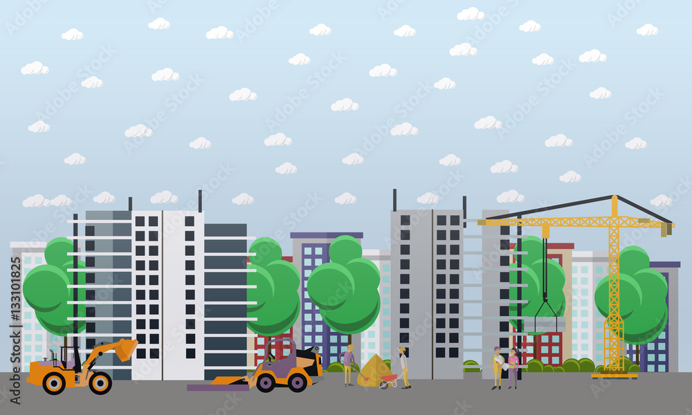 Residential construction concept vector illustration in flat style