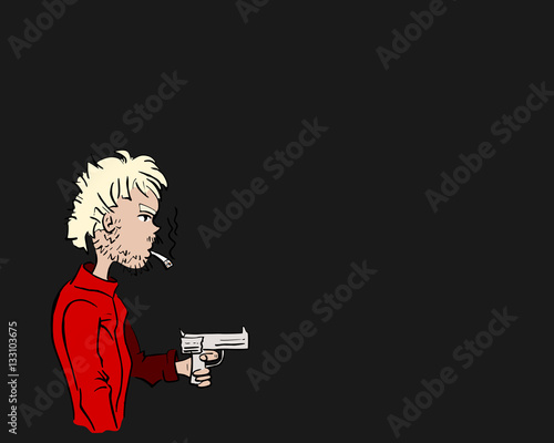 Man met pistool richt op iets of iemand