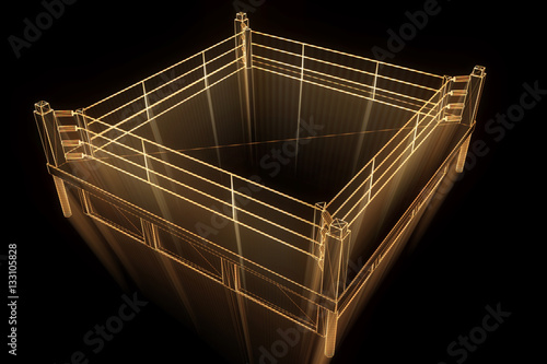 Boxing Ring in Hologram Wireframe. Nice 3D Rendering
