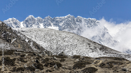 The view from the Chhukhung Ri at the wall Nuptse (7864 m) - Everest region, Nepal, Himalayas photo