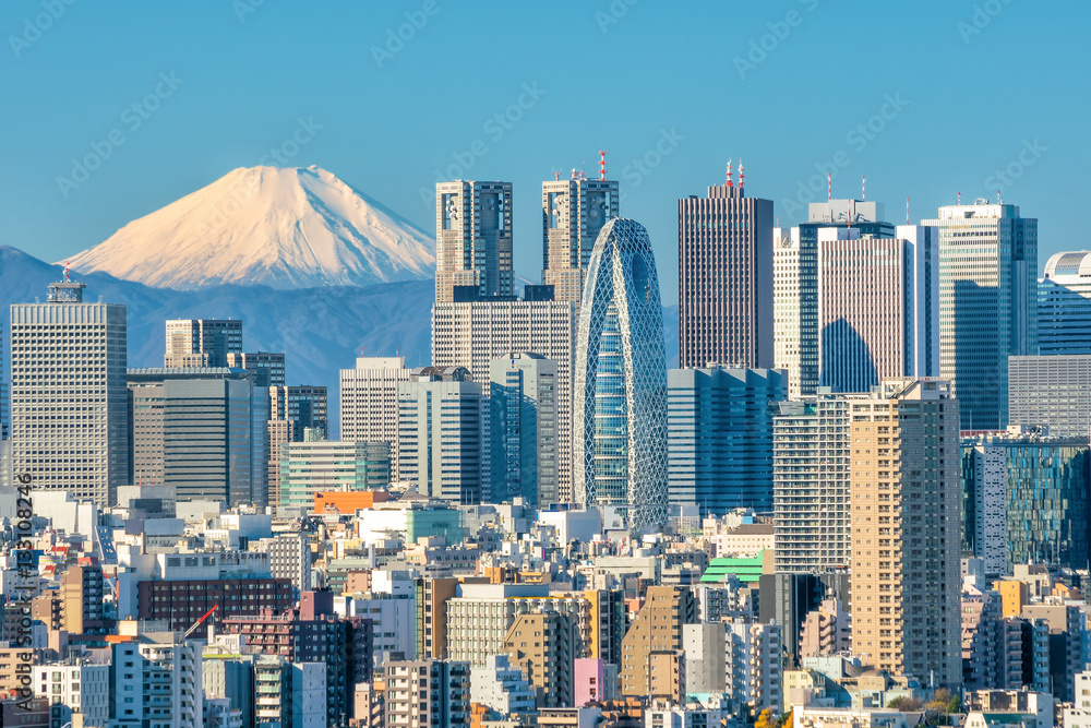 Naklejka premium Tokio skyline i Mountain Fuji