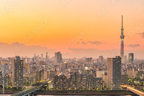 Tokyo city skyline at sunset