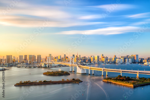 Tokyo skyline with Tokyo tower and rainbow bridge