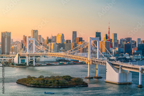 Tokyo skyline with Tokyo tower and rainbow bridge © f11photo