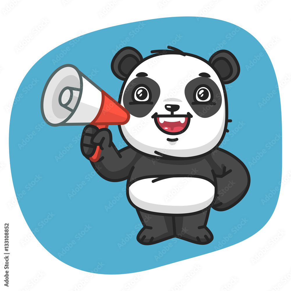 Obraz premium Panda Holds Megaphone