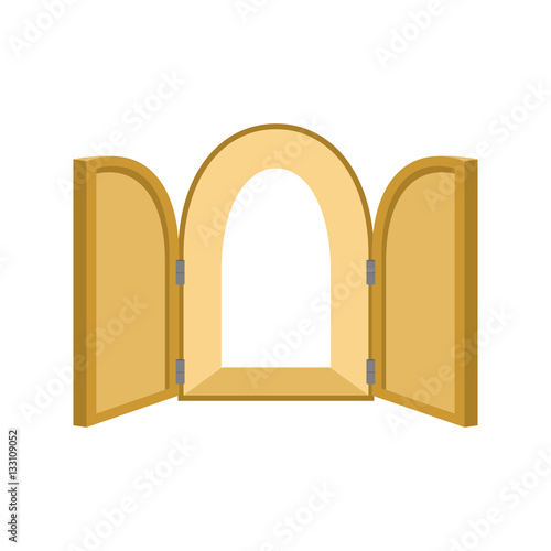 Open doors isolated. door to paradise. unblock wood shutters on