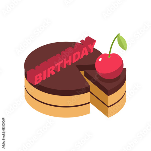 Birthday cake cherry isolated. cherries pie on white bacground