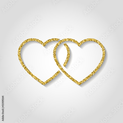 glitter icon. Double heart of gold logo. love symbol. use in decoration, design as the emblem. vector illustration.
