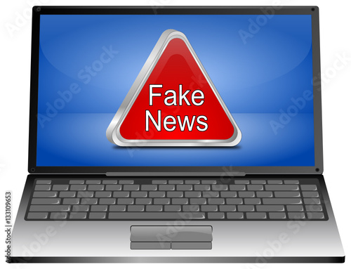 Laptop Computer with Fake News warning sign - 3D illustration
