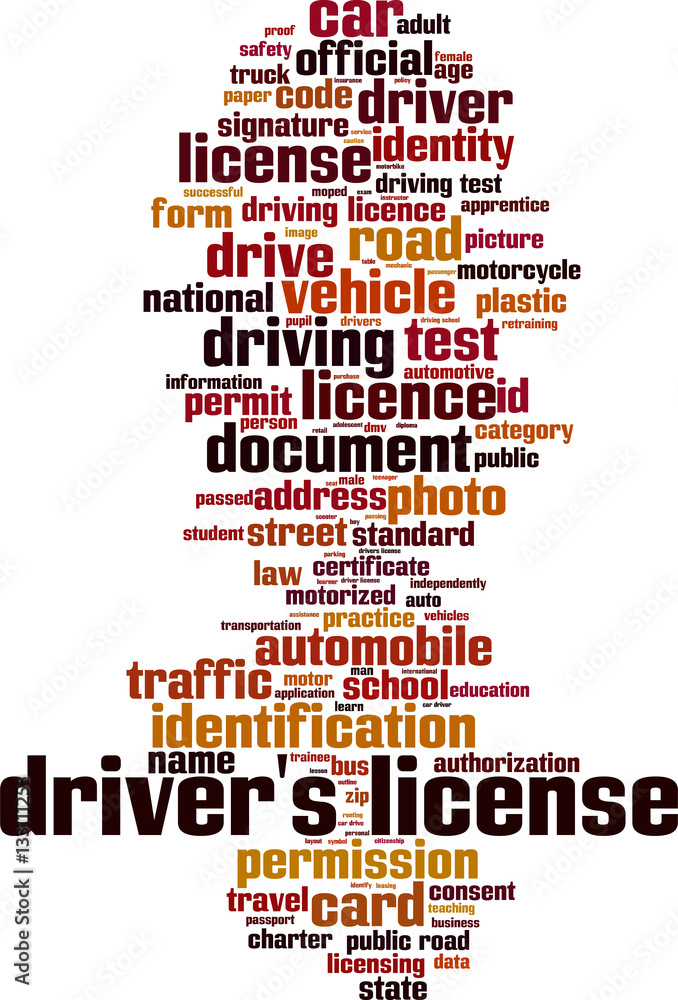 Driver's license word cloud concept. Vector illustration