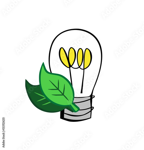 Vector cartoon sketch of a lightbulb and leaves