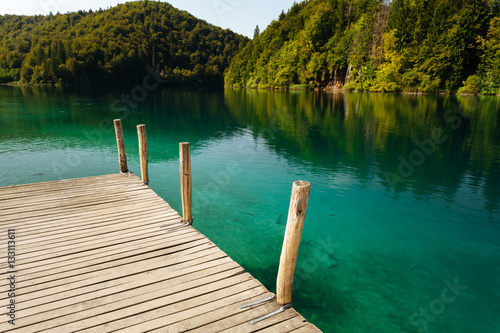 Wooden pier in the Plitvice Lakes National Park.