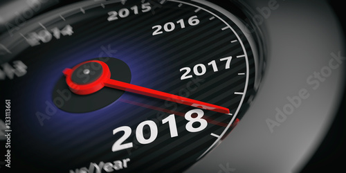 New year 2018 car speedometer. 3d illustration