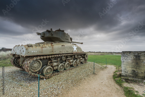 American tank on Utah Beach, Normandy invasion landing photo