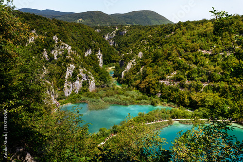 Top view of the lake near the Falls Sastavtsi in Plitvice Lakes National Park.