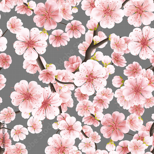 Fototapet Seamless pink Sakura flowering cherry. EPS 10