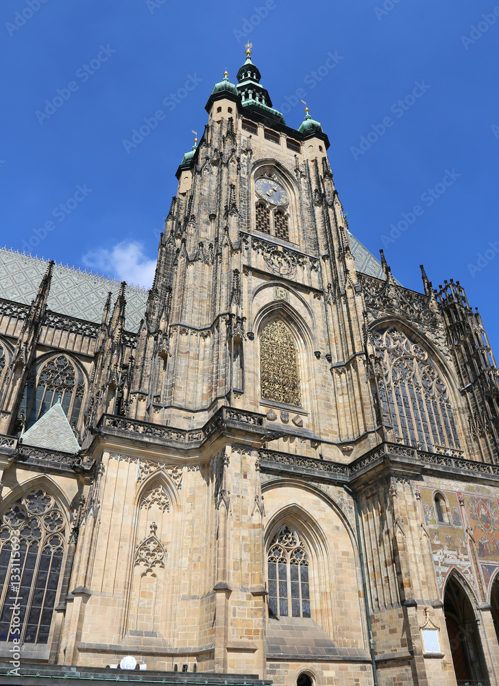 facade of the Gothic cathedral of Saint Vitus in Prague in Czech