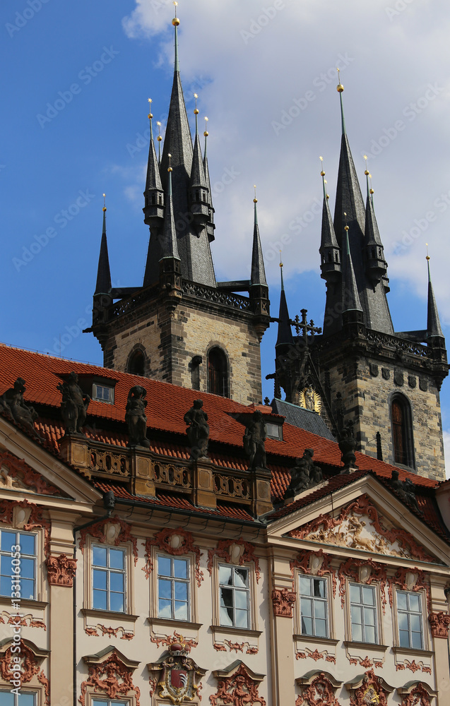 Church of Our Lady Tyn from Old Town Square in Prague