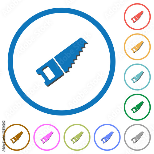 Hand saw icons with shadows and outlines