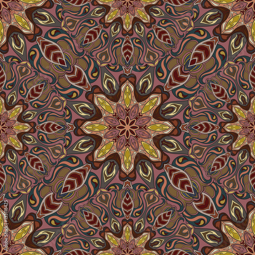 Ornate floral seamless texture, endless pattern with vintage mandala elements.