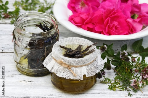 Alternative medicine, remedy oil from curative herbs