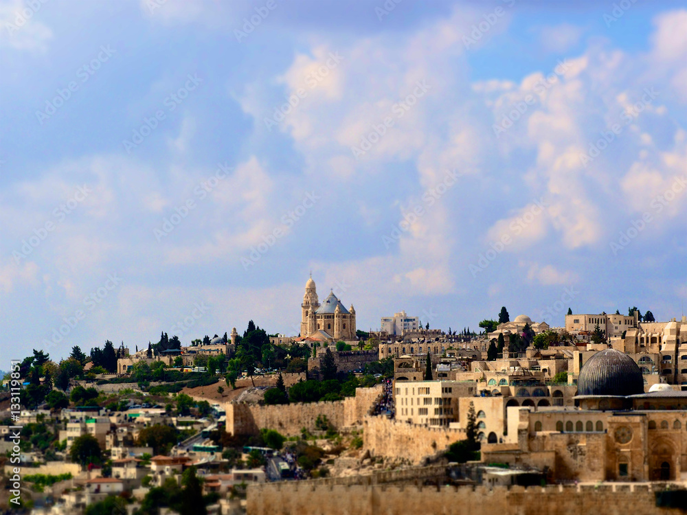 To see Dormition abbey on Mount Zion from Mount of Olives,Jerusalem.