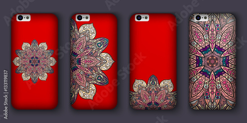 Phone cover collection, boho style pattern. Vector background. Vintage decorative elements. Hand drawn . Islam, arabic, indian, ottoman motifs.