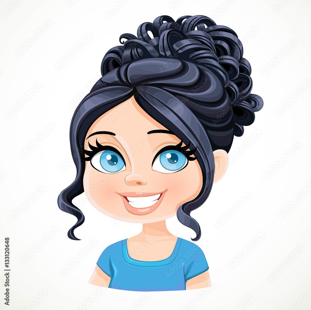Beautiful brunette girl with black hair arranged in a high eveni Beautiful brunette girl with black hair arranged in a high eveni