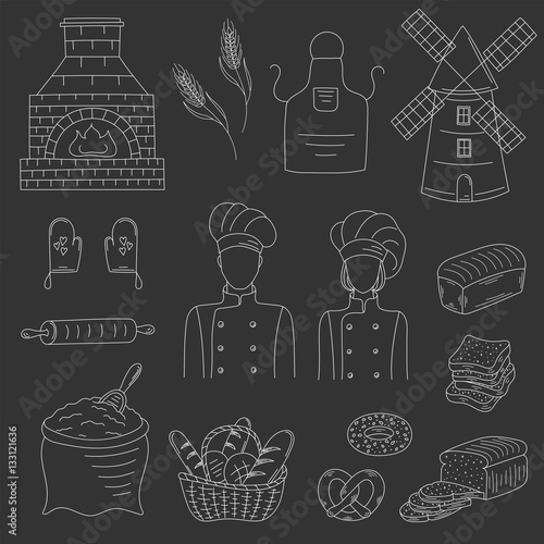 Bakery collection with bakers , doodle style vector illustration