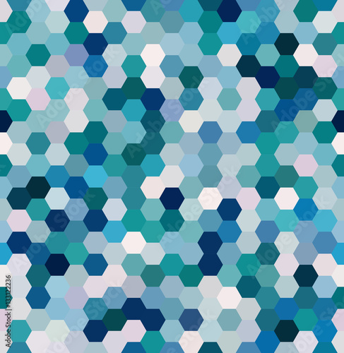 Background made of blue, white hexagons. Seamless background. Square composition with geometric shapes