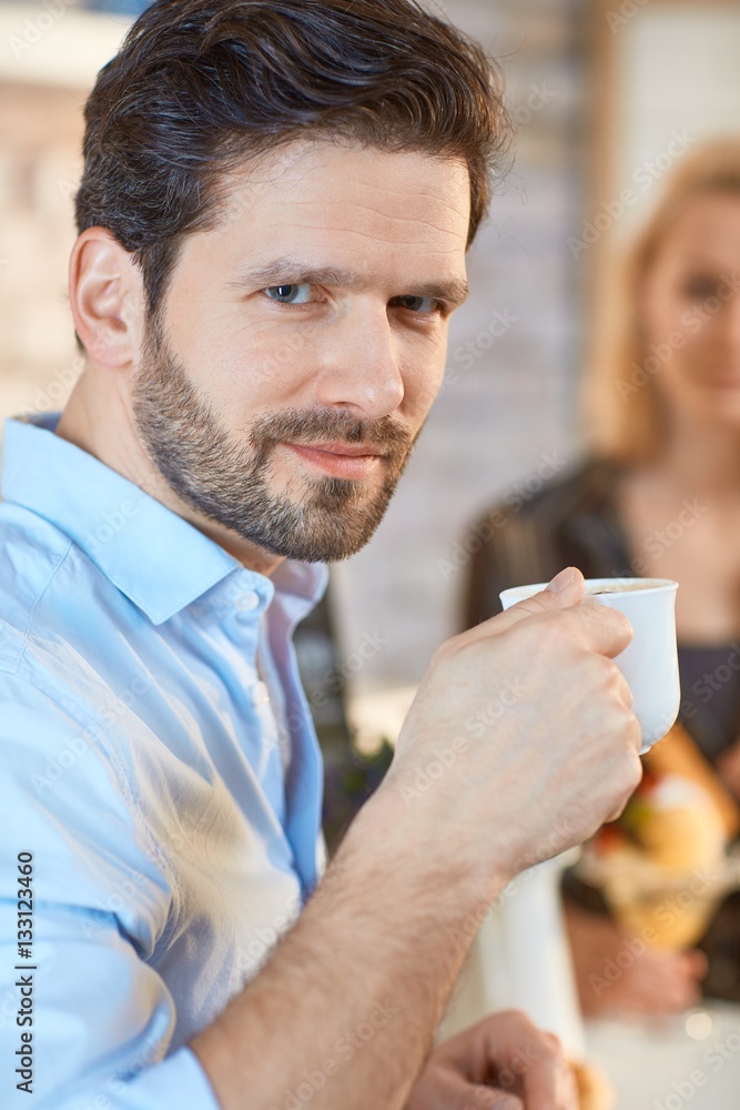 Closeup portrait of man with coffee Closeup portrait of man with coffee