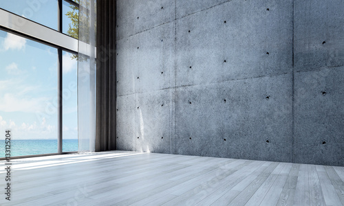 The interior design of concrete wall room and sea view