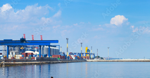 Sea Port in Odessa  Ukraine  2016. Hoisting crane and ship