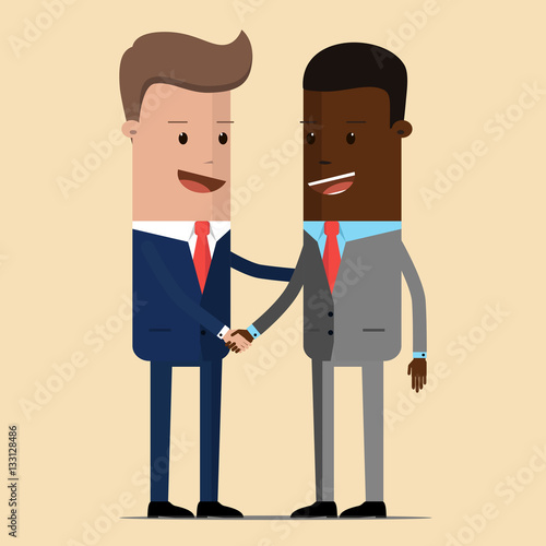 The meeting of two businessmen and business handshake. meeting of the two politicians, diplomats, partners or friends greeting with a handshake