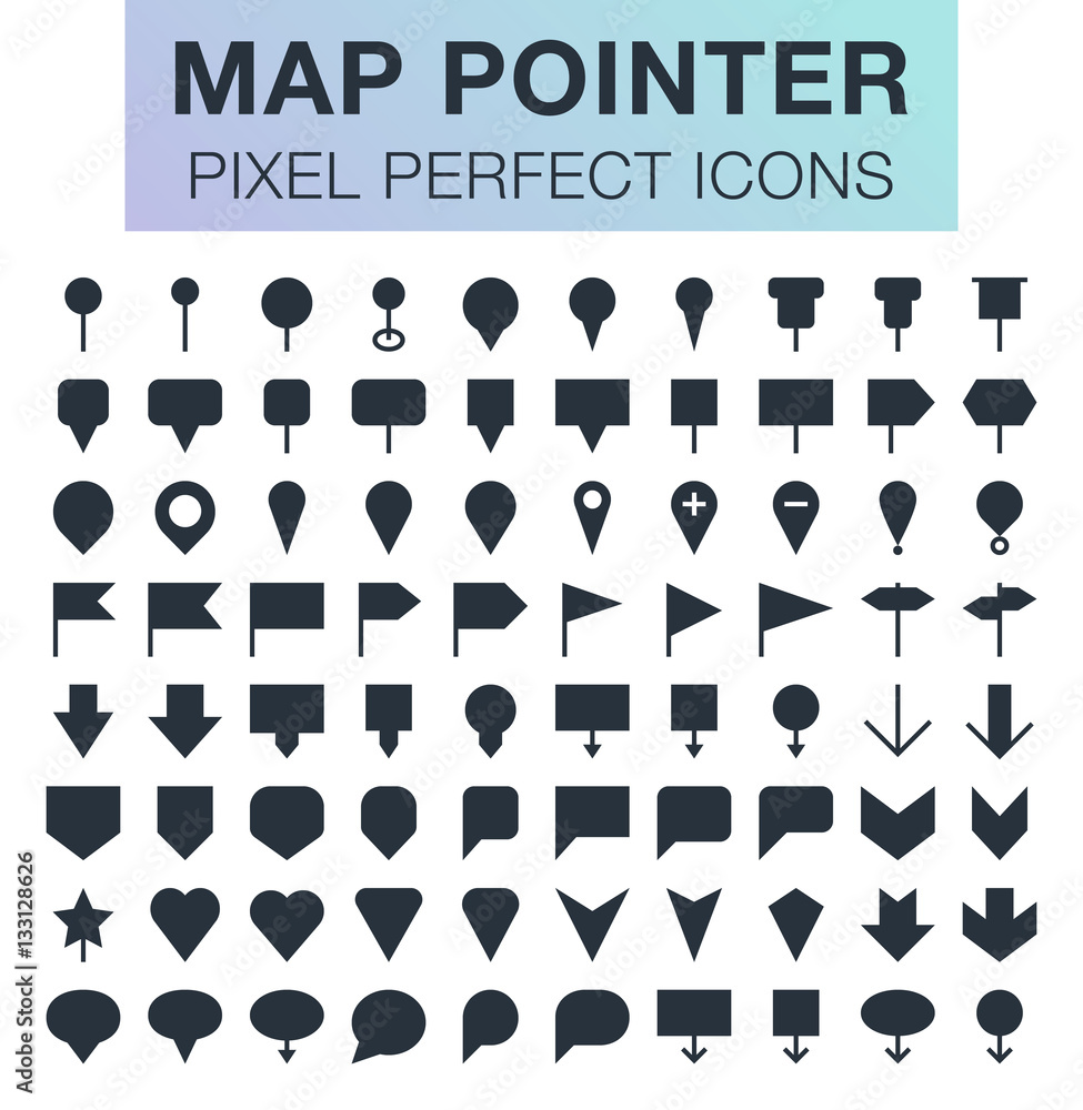 Fototapeta premium Set of pixel perfect map pointer icons for mobile apps and web design. 