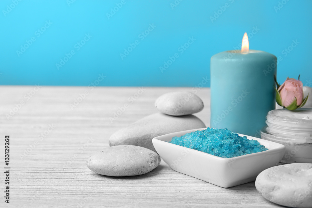 Beautiful spa composition on blue background