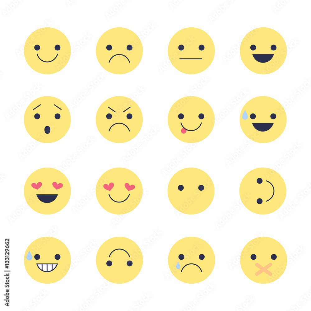 Set Emoji icons for applications and chat. Emoticons with different emotions isolated on white background. Set Emoji icons for applications and chat. Emoticons with different emotions isolated on white background.