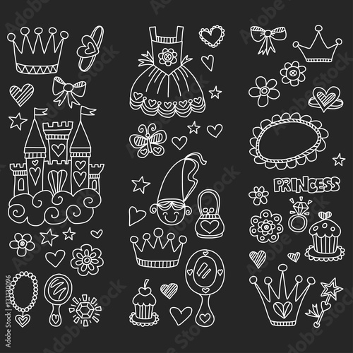 Princess Doodle icons For baby shower, toy shop