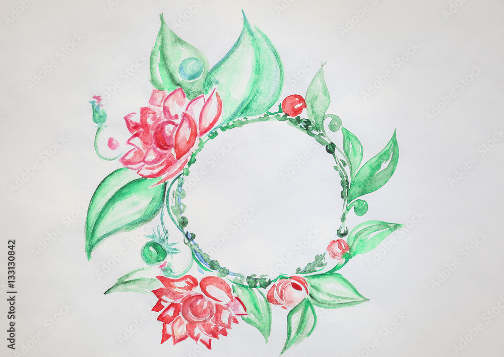 Naklejka premium Beautiful watercolor picture with flowers