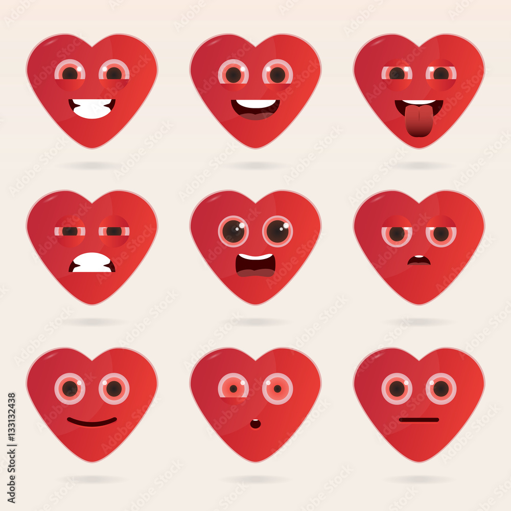 Fototapeta premium Set of cute heart emoticons.