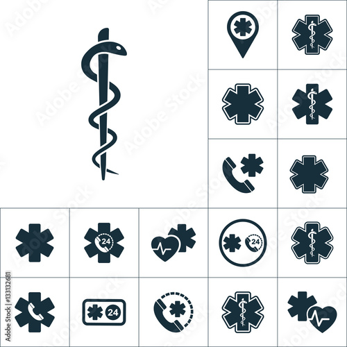 medical snake symbol icon, medical signs set on white background